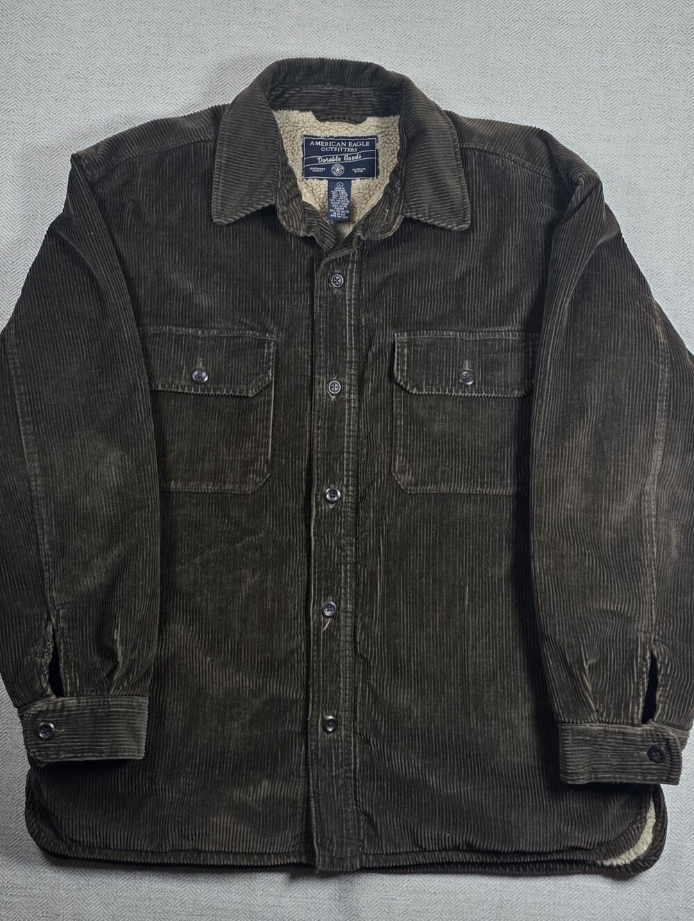 American Eagle Corduroy Jacket Mens L Sherpa Lined Shacket Durable Goods Green